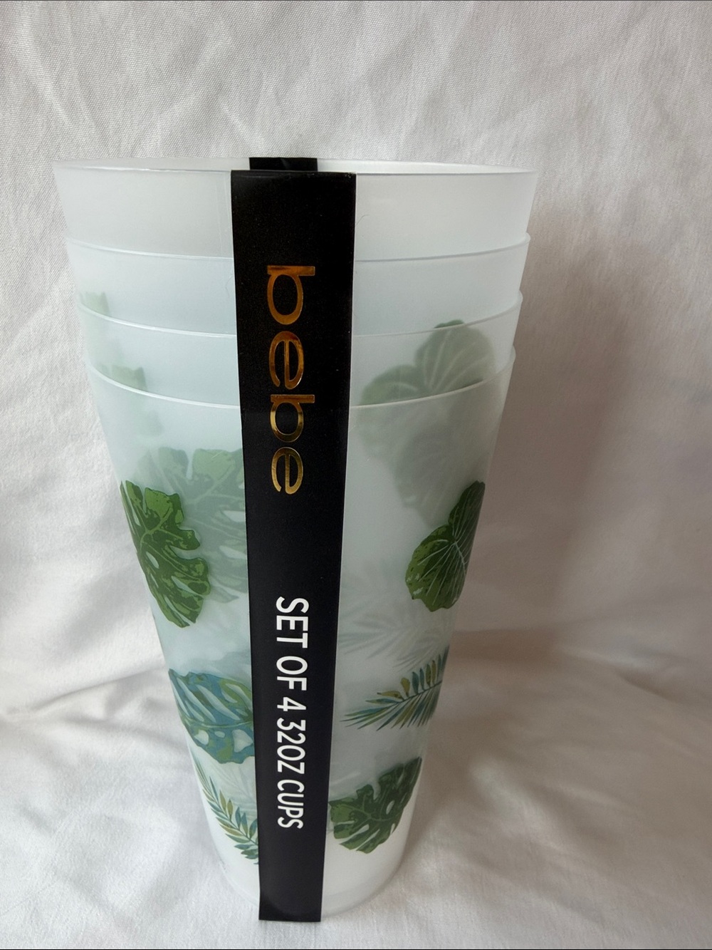 Tropical Leaf Reusable 32oz Cup Set in Green (Set of 4)